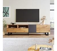 Merax Meuble TV bas 180 cm en chêne sauvage noir avec 2 casiers et 2 tiroirs, meuble TV industriel vintage pour salon et salle à manger, 180 x 38 x 50 cm