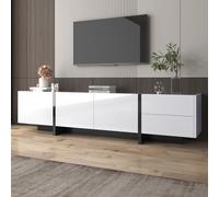 Merax Meuble TV bas avec tiroirs, meuble TV moderne avec espace de rangement, table TV pour salon et salle à manger, blanc, 190 x 35 x 45 cm