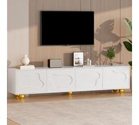 Merax Meuble TV bas pour téléviseur jusqu'à 75" - 180 cm de long - Avec 2 armoires - Porte d'armoire au design nuages de dessin animé - Console multimédia pour salle à manger, salon - Blanc