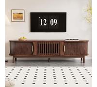 Merax Meuble TV Bas rétro avec Compartiments Ouverts, Porte coulissante et Porte battante, 3 espaces de Rangement et Grande Plate-Forme, 165 x 39,5 x 46 cm, Meuble TV Solide en MDF Marron