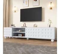 Merax Meuble TV de 200 cm pour téléviseur de 200 cm - Blanc - Avec 3 portes et compartiment semi-ouvert - Meuble TV moderne avec 5 pieds stables pour le salon