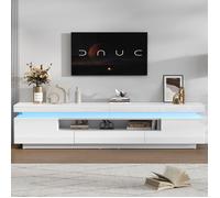 Merax Meuble TV LED Blanc Moderne Banc TV avec Rangements, Portes L et Tiroir, pour Téléviseur jusqu’à 75 Pouces, 175 x 38 x 45 cm