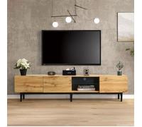 Merax Meuble TV Moderne 175 x 31 x 41 cm Console TV avec 3 portes, 2 niches et Eclairage LED - Effet naturel