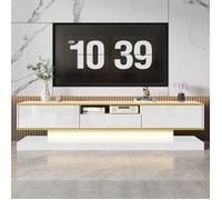 Merax Meuble TV Moderne avec LED Multicolore, 3 Tiroirs, 180 x 38 x 45 cm- Blanc Brillant