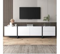 Merax Meuble TV Moderne Blanc et Noir avec Portes et Tiroirs - Banc TV Contemporain avec Rangements 190 × 45 × 35 cm