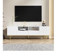 Merax Meuble TV moderne de Salon Banc TV Blanc avec pieds dorés et bord doré, 165 x 36 x 55 cm