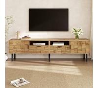 Merax Meuble TV Mosaïque avec 2 Portes et 2 tiroirs, TV Lowboard avec 2 niches Ouvertes, Meuble TV Salon en Bois Effet, Commode TV Moderne en Panneau de Particules avec Pieds métalliques