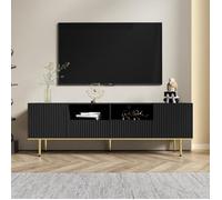 Merax Meuble TV Noir avec Pieds Dorés 165 cm Meuble bas de Salon avec Tiroirs et Rangements
