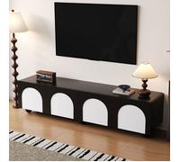 MERAX Meuble TV - Noir et Blanc - avec 2 Tiroirs et 2 Portes - Design Arche Moderne - 180 x 38 x 45 cm