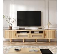 Merax Meuble TV Ovale - avec Portes Coulissantes - 2 Tiroirs - 170 x 40 x 40 cm - Bois Naturel - Banc TV