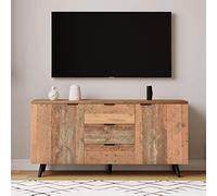 Merax Meuble TV vintage avec étagères réglables - Meuble de rangement avec 2 portes et 3 tiroirs - Style maison de campagne - Pour salon, salle à manger, chambre à coucher - Marron - 140 x 35 x 70 cm