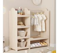 Merax Portemanteau pour enfants en bois avec tringle à vêtements, 6 étagères, étagère pour enfants, armoire, portemanteau sur pied, meuble pour chambre d'enfant, 110×39×110 cm, naturel