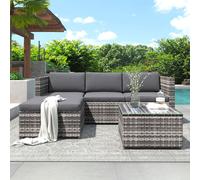 Merax Rattan Gartenmöbel, 5-pièces Gartenlounge-Set mit Tisch, Fußhocker und Sofa, Balkonmöbel Sets 4 Sitzer, Gartenlounge Sets Terassenmöbel mit Kissen