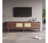 Merax Support TV, en rotin, commode pour téléviseur de 200 cm, armoire TV avec deux portes en rotin, quatre tiroirs, buffet rustique aspect bois foncé, marron, 180 x 35 x 44 cm