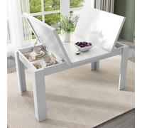 Merax Table à manger 120 x 70 cm avec espace de rangement caché, table de cuisine rectangulaire moderne, peu encombrante, multifonctionnelle comme bureau ou table basse, blanche