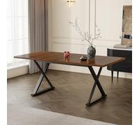 Merax Table à manger rectangulaire 180 x 90 cm avec pieds en métal en forme de X - Table de salle à manger stable pour 6 à 8 personnes - Table à manger moderne - Couleur noyer + noir