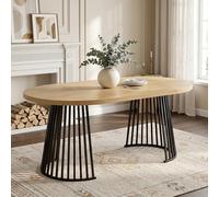 Merax Table à manger ronde extensible, ovale, pour 4 à 8 personnes, design télescopique en deux pièces, plateau épais pour salon, salle à manger, cuisine, bureau, jardin, couleur chêne + noir, 100/138