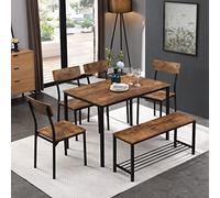 Merax Table de cuisine avec chaises de style industriel avec 4 chaises et 1 banc - Pour salle à manger, salon et balcon - Marron vintage, 3092401AAV