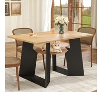 Merax Table de salle à manger, design avec espace pour animaux de compagnie et petite plaque perforée centrale, rectangulaire, moderne, simple, pour 4 à 6 personnes, 130 x 85 x 75 cm, chêne + noir