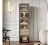 Merax Vitrine avec éclairage LED - Vitrine sur pied avec porte en verre - Rangement avec 1 grand tiroir - Armoire polyvalente pour salon, bureau, cuisine, salle de bain - 40 x 34,5 x 165 cm