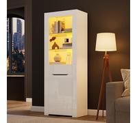 Merax Vitrine LED - Armoire 1 porte 1 tiroir - Vitrage spacieux - Meuble moderne - Salon/Bureau/Salle à manger - Blanc