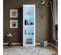 Merax Vitrine LED Blanche Brillante 166 cm, Meuble vitrine avec étagères en Verre, Armoire de Rangement Haute Design Moderne