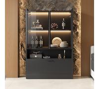 Merax Vitrine LED Moderne Noir Mat 120 cm - Meuble Vitrine Verre, Armoire Vitrée Salon Portes Verre Trempé Abattant, Buffet Rangement Design 120x80x35 cm