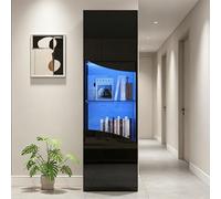 Merax Vitrine LED Noire Haute Brillante 35x50x165 cm, Meuble Vitrine Design Italien avec Portes en Verre, Armoire de Rangement Moderne avec Éclairage LED