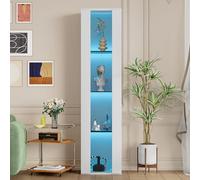 Merax Vitrine Moderne Blanc,Bibliothèques 40x29x170 cm avec Éclairage LED Multicolore, Glastrennwand et Télécommande/App, Design Épuré, pour Exposition de Collection et Décoration