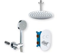 Mereo Ensemble de douche avec mitigeur thermostatique à bouton poussoir - 2 voies - Couvercle ovale - CB60106TB4