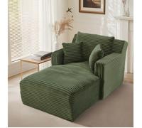 Méridienne 1 Place Sans Montage avec Ressorts Ensachés - ELVMI - Fauteuil Relax Compact Velours Côtelé Vert