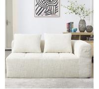 Méridienne, Canapé Chaise Longue 2 Places - avec Coussin et Poches Latérales - Style Élégant, Revêtement Chenille - Beige