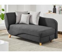 Méridienne droite convertible en tissu anthracite avec coffre de rangement PENELOPE