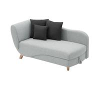 Vente-unique - Méridienne droite PENELOPE - Convertible, coffre de rangement - Tissu gris clair