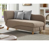 Méridienne droite convertible en tissu marron avec coffre de rangement PENELOPE