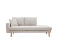 Miliboo - Méridienne scandinave en tissu effet velours texturé beige et bois clair BERTILLE