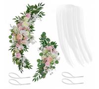 MERIGLARE Bouquet Artificiel Composition Florale Guirlande Décorative Arrangement de Fleurs en Soie Imitation Couleurs Durables Toucher Doux Adapté aux Arches, Rose+Gaze