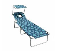 MERIGLARE Lit de Camping Pliant Transat Chaise Longue avec Auvent Orientable Structure en Acier Robuste Surface en Toile Pliage, 189 58 28, Feuilles avec Auvent Et Poignée