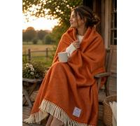 Merino Wool Jeté de lit 160 x 200 cm à carreaux pour lit double Motif tartan Orange