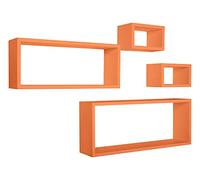 Merlino Lot de 4 étagères murales, étagères murales de salle de bain, 75 x 30 x 15,5 cm, 60 x 25 x 15,5 cm et 2 de 25 x 15,5 cm, orange, fabriquées en Italie