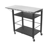 Mermajestic Chariot de barbecue mobile avec 4 niveaux, surface de travail de 80 x 50 cm, table de barbecue avec plateau pliable et capacité de charge de 90 kg, pour jardin, camping et extérieur