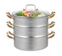 Mermajestic Cuiseur vapeur 30 cm 3 pièces en acier inoxydable 316 | Cuiseur vapeur avec couvercle en verre et insert vapeur, casserole vapeur en acier inoxydable, convient pour plaques à