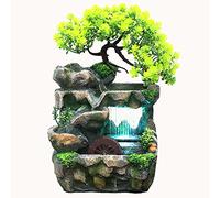 Mermajestic Fontaine d'intérieur en résine synthétique avec éclairage LED - 220 V - 18 x 15 x 30 cm - Cascade avec brouillard - Fontaine de bureau - Zen Light - Fontaine d'intérieur avec plantes -