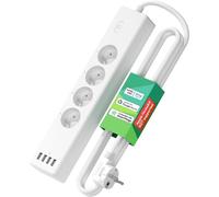 Meross Connected Power Strip (FR), 16A WiFi Socket Compatible with Alexa and Google Home, Programmable Power Strip (4 AC Outlets and 4 USB Ports) with Time Function and Remote Control