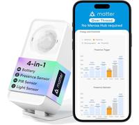 Meross Detecteur de Presence Matter Over Thread, Détecteur de Mouvement IP67 avec Détection à 3 Zones, Capteur de Mouvement Batterie Compatible avec Apple HomeKit, Alexa, Google Home