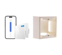 Meross Interrupteur Volet Roulant Connecté (FIL NEUTRE REQUIS), Interrupteur de Rideau & Cadre saillie 80 x 80 x 40 entraxe 60 mm blanc - Zenitech