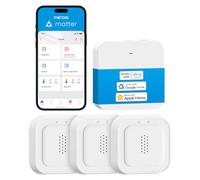 Meross Matter Détecteur de Fuite d'eau Connecté, 3 Pièce avec MSH450, 100dB | Capteur de Fuite d'eau Wi-FI Détection 0,3 mm, 100dB Sensor & APP & Hub-Alarm, pour la Cuisine, Salle de Bains et Cantine
