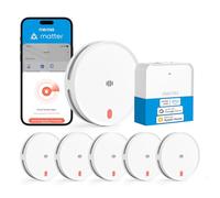Meross Matter Détecteur de Fumée Connecté, 6 Pièces avec Hub MSH450 | Alarme Incendie intelligente Wi-Fi avec double capteur optique, Détecteur Fumée avec Alerte APP, maillage 0,8 mm, 33 mm