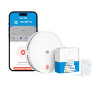 Meross Matter Détecteur de Fumée Connecté avec Alerte APP, Alarme Incendie Intelligente Wi-FI avec Double capteur Optique, Détecteur Fumée, Maillage 0,8 mm, 33 mm, avec Hub MSH450, 1 Pièce