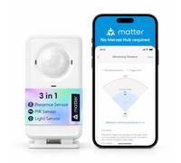 Meross Matter Détecteur de Présence Intelligent, Alertes et Automatisations | Compatible avec Apple HomeKit, Alexa et Google Home, Capteur 3-en-1 Détecteur de Mouvement (Radar, PIR, Luminosité), 360°